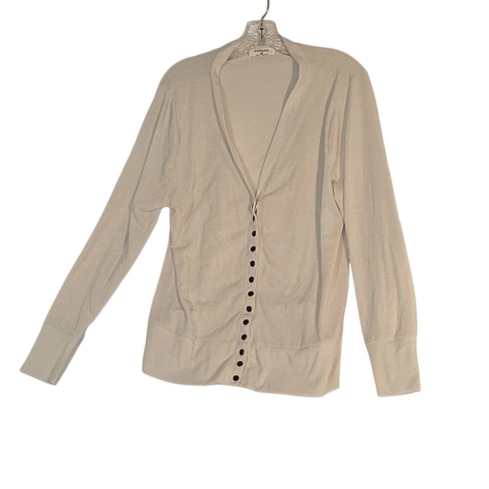 Ivory‎ Cardigan Sweater Button Down Long Sleeve Knit Top